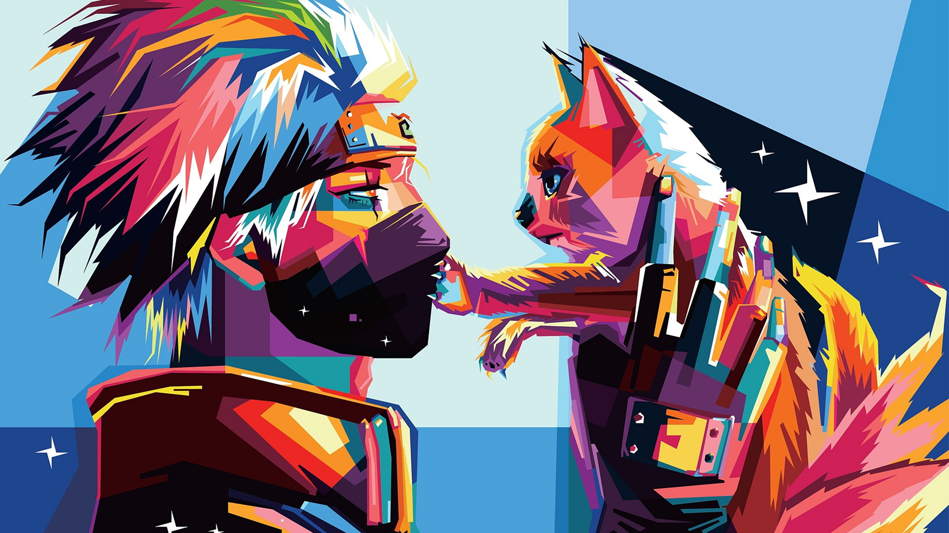 Kakashi and cat multi-color desktop wallpaper