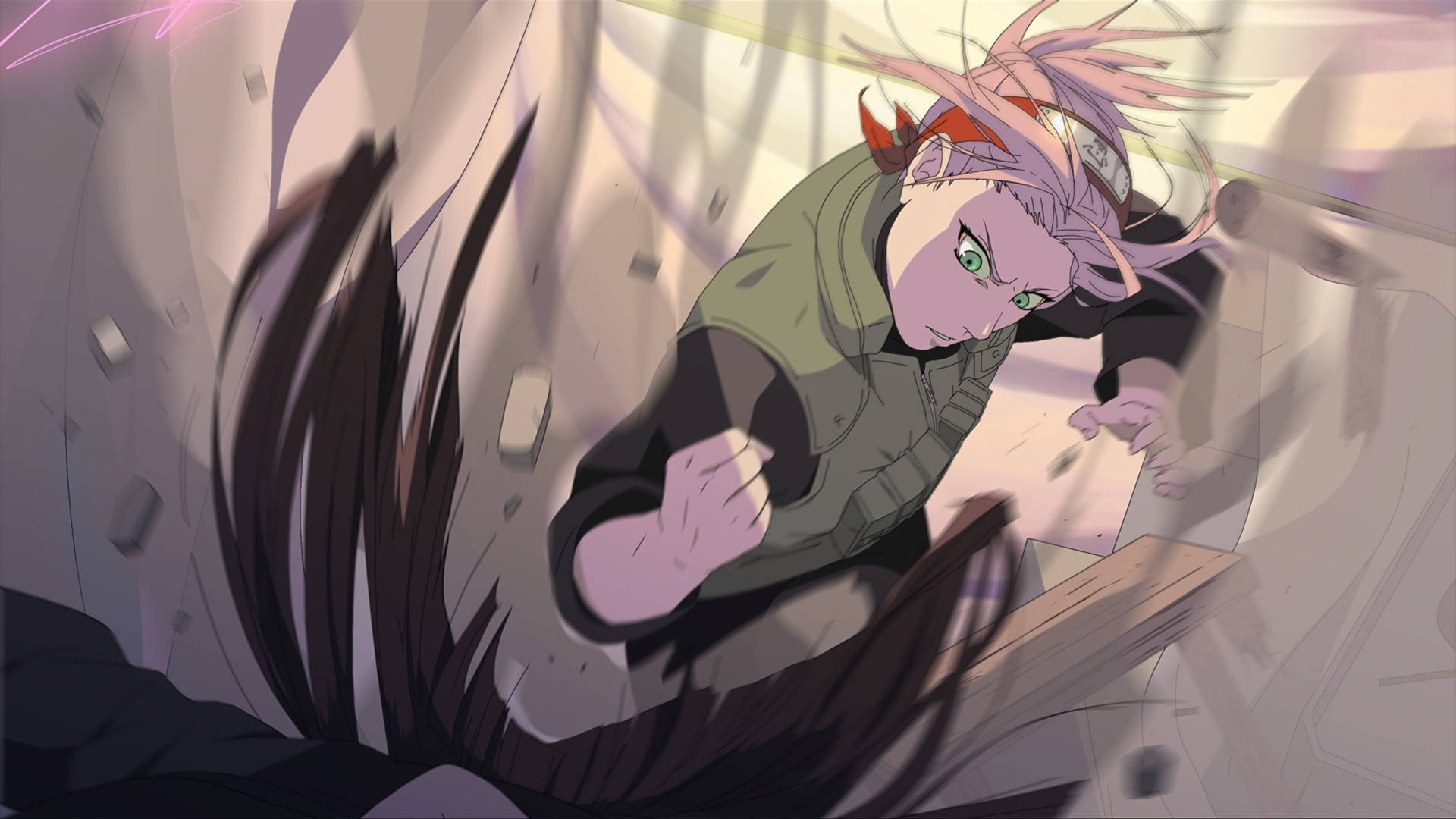 Teen Sakura in combat desktop wallpaper
