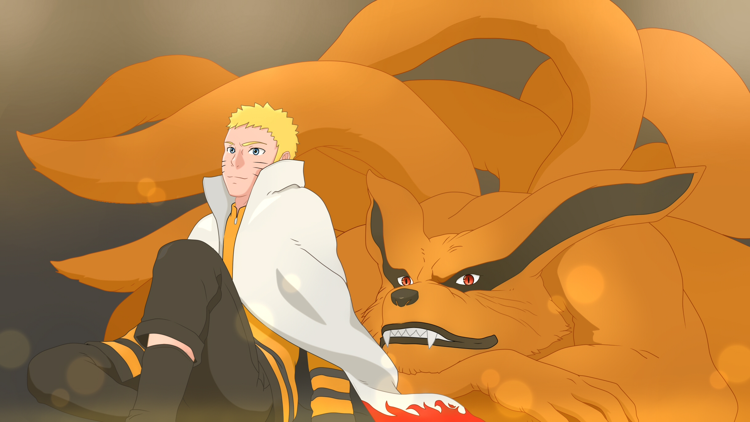 Hokage Naruto Relaxing With Kurama Desktop Wallpaper